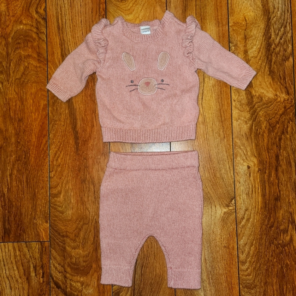 Carter's Pink Knit 2 Piece Bunny Face Set